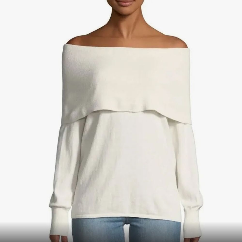 Joie Off-shoulder Soft Cotton and Cashmere Blend Cream Sweater Size XS